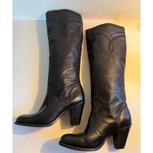 Frye Shoes Frye Mustang Stitch Tall Boot Preloved Black Western Riding 7s Campus Style Wo